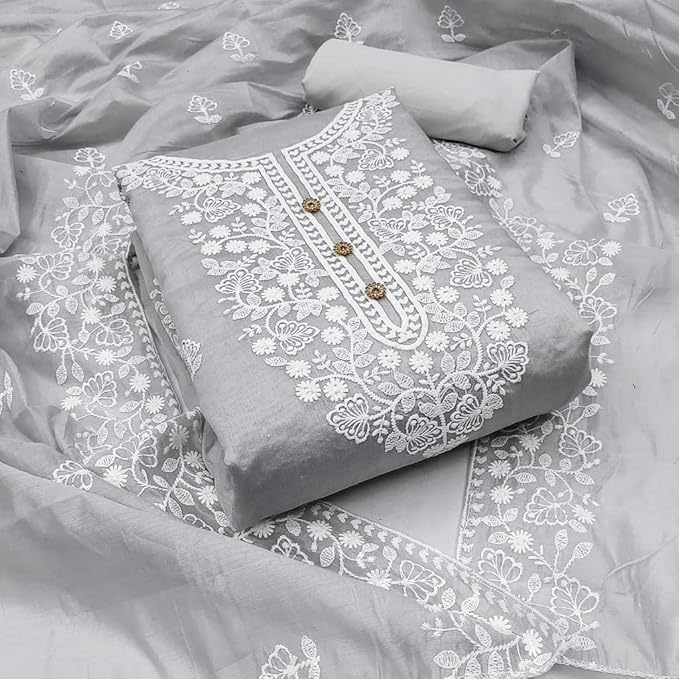Cloth Clock Women’s Heavy Cotton Embroidery Codding Work Unstitched Salwar Suit Dress Material With Dyable Chanderi Sequence Work Dupatta (Free Size_Multi Color)