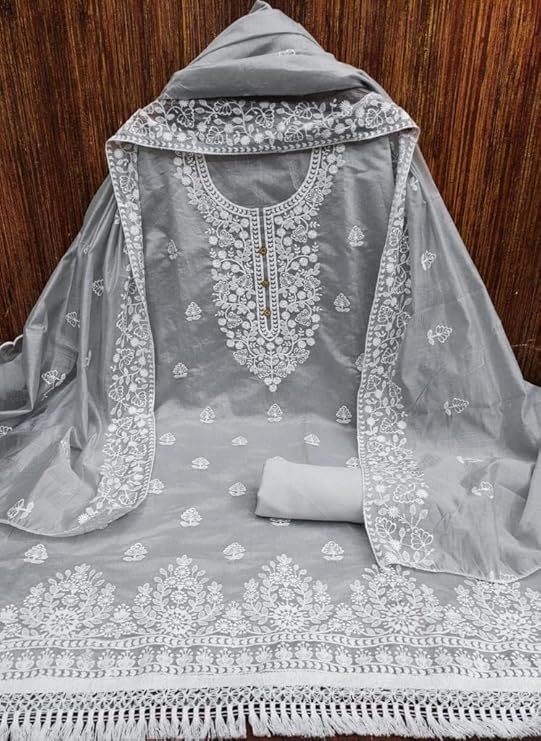 Cloth Clock Women's Heavy Cotton Embroidery Codding Work Unstitched Salwar Suit Dress Material With Dyable Chanderi Sequence Work Dupatta (Free Size_Multi Color) - Image 2