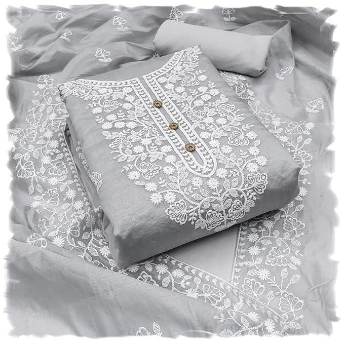 Cloth Clock Women's Heavy Cotton Embroidery Codding Work Unstitched Salwar Suit Dress Material With Dyable Chanderi Sequence Work Dupatta (Free Size_Multi Color) - Image 3