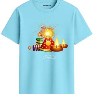 Amazon Brand - Anarva Premium Cotton T-Shirt | Happy Diwali Festive Mandala Art Print | Half Sleeve Round Neck Regular Fit Tee for Men & Women
